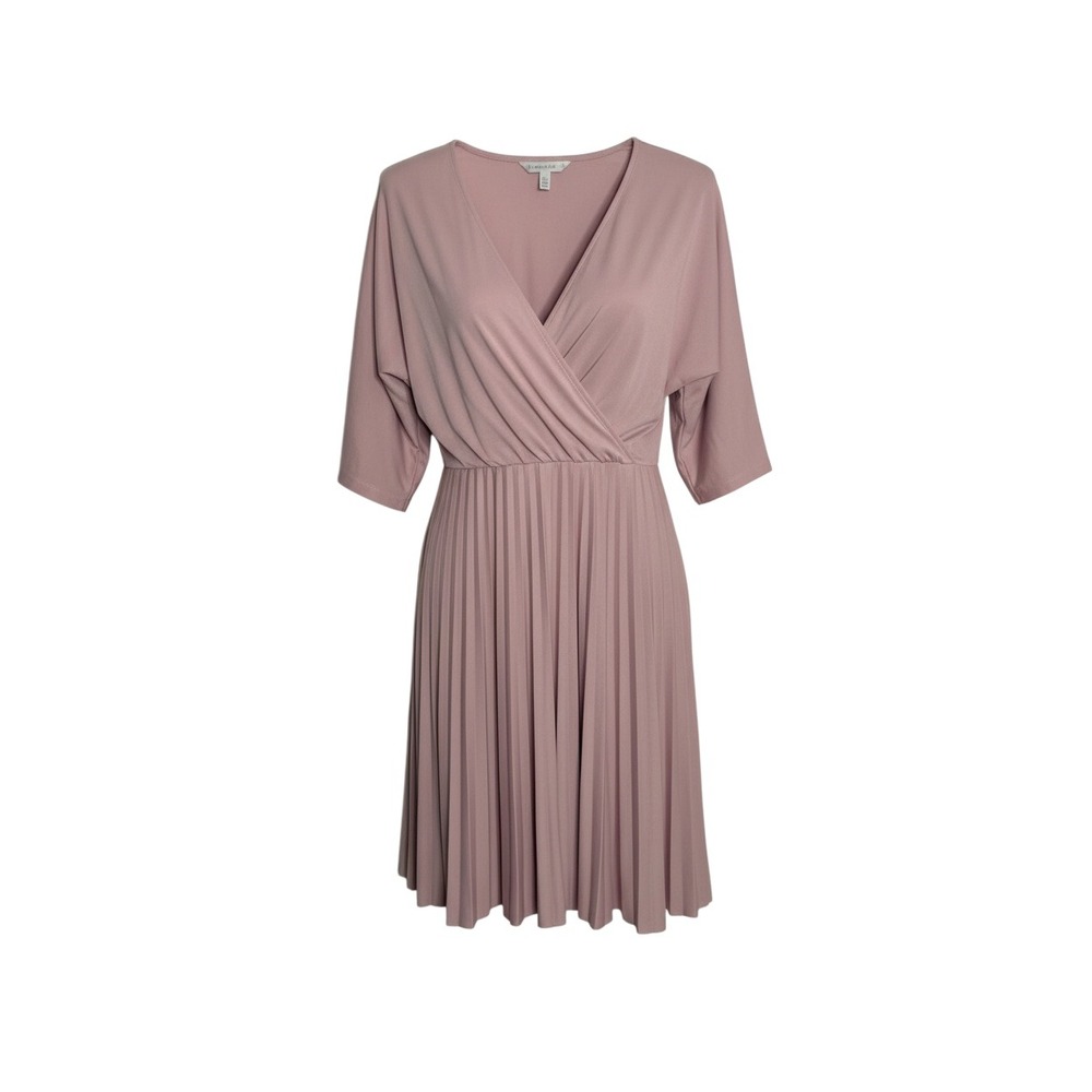 ASOS Pleated Mini Dress Sz 10 Pink V-Neck Surplice Kimono Sleeve‎ Fit & Flare